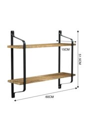 Living and Home 2 Tier Decor Floating Wall Shelf Retro Style Metal Wooden Storage Rack in Black - thumbnail 6