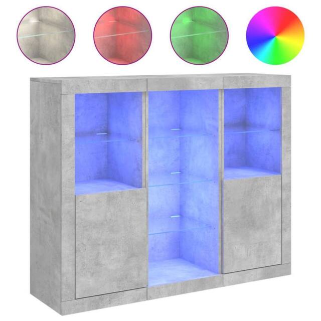 Berkfield Home Sideboards with LED Lights 3 pcs Concrete Grey Engineered Wood - image 1