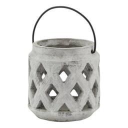 Lemon Pavilion Furniture and Decor Athena Stone Lattice Lantern - Ceramic - L15 x W15 x H15 cm - White in Grey - thumbnail 1