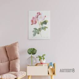 "Artery8 Pink Rosebush Flowers Redoute Vintage Canvas Wall Art in White - Size: W18"" x H24""" - thumbnail 3