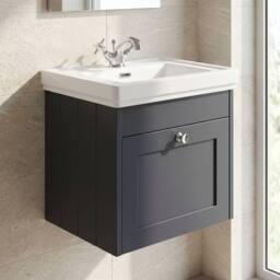 Balterley 500mm Wall Hung 1 Drawer Unit with Basin 1 Tap Hole - Satin Dark Grey - thumbnail 4