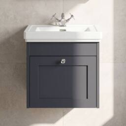 Balterley 500mm Wall Hung 1 Drawer Unit with Basin 1 Tap Hole - Satin Dark Grey - thumbnail 5