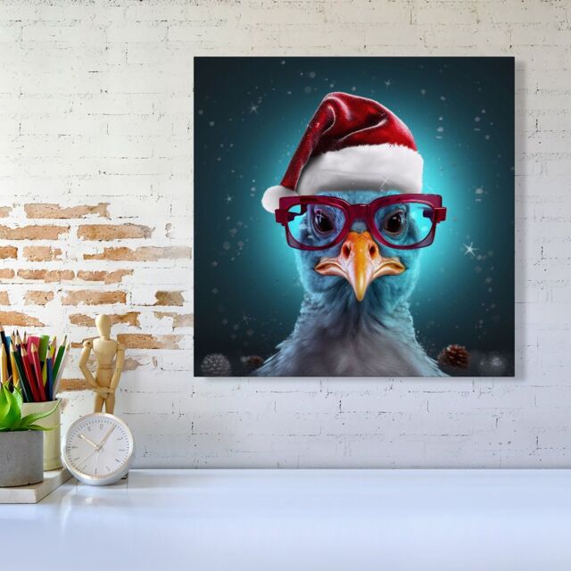 "Warren Reed - Designer Turkey Wearing A Santa Hat Canvas - Size: W16"" x H16""" - image 1