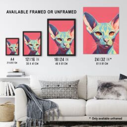 Artery8 Sphynx Cat Screen Print Pink Blue Coral Teal Risograph Artwork Spot Block Colour Duotone Retro Riso Interior Design Unframed Wall Art Print - thumbnail 3