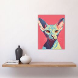 Artery8 Sphynx Cat Screen Print Pink Blue Coral Teal Risograph Artwork Spot Block Colour Duotone Retro Riso Interior Design Unframed Wall Art Print - thumbnail 4