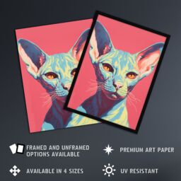 Artery8 Sphynx Cat Screen Print Pink Blue Coral Teal Risograph Artwork Spot Block Colour Duotone Retro Riso Interior Design Unframed Wall Art Print - thumbnail 2