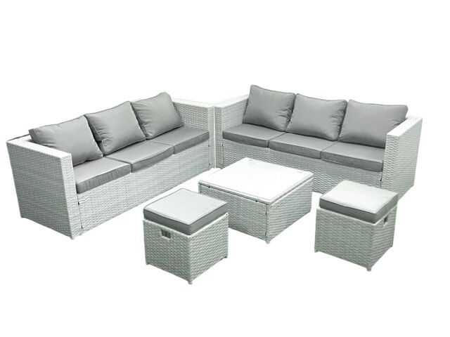 Fimous Garden Outdoor Furniture Set 8 Seater Rattan Sofa Set with 2 Small Footstools Light Grey Mixed - image 1