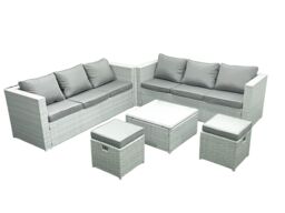 Fimous Garden Outdoor Furniture Set 8 Seater Rattan Sofa Set with 2 Small Footstools Light Grey Mixed - thumbnail 1
