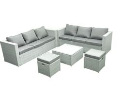 Fimous Garden Outdoor Furniture Set 8 Seater Rattan Sofa Set with 2 Small Footstools Light Grey Mixed - thumbnail 2