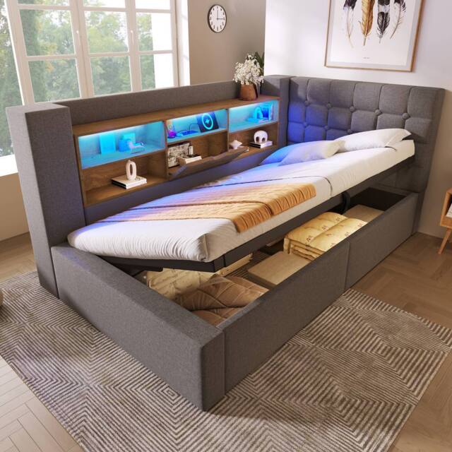 BTM 3ft Single Daybed Hydraulic Storage Bed USB Charging Station in Grey - image 1