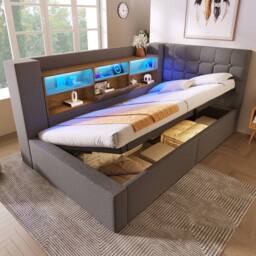 BTM 3ft Single Daybed Hydraulic Storage Bed USB Charging Station in Grey - thumbnail 1