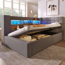 BTM 3ft Single Daybed Hydraulic Storage Bed USB Charging Station in Grey - thumbnail 9