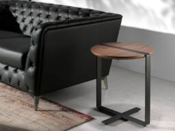 Angel Cerda Round Corner Side Table Walnut Veneer Top & Black - thumbnail 3