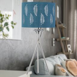 First Choice Lighting Chrome Tripod Table Lamp with Teal Fern Cut Out Shade in Silver - thumbnail 4