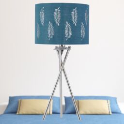 First Choice Lighting Chrome Tripod Table Lamp with Teal Fern Cut Out Shade in Silver - thumbnail 5