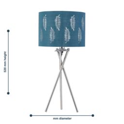 First Choice Lighting Chrome Tripod Table Lamp with Teal Fern Cut Out Shade in Silver - thumbnail 6