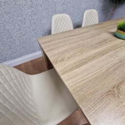 KOSY KOALA Modern Oak Effect Dining Table Set With 4 Cream Plastic Chairs & Bench Dining Room Furniture in Brown - thumbnail 4