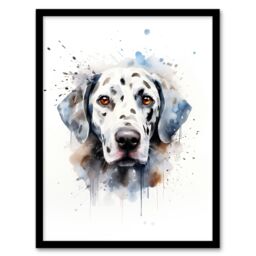 "Artery8 Wall Art Print Dalmatian Lovers Gift Watercolour Pet Portrait Painting Artwork Art Framed - Size: W12"" x H16""" - thumbnail 1