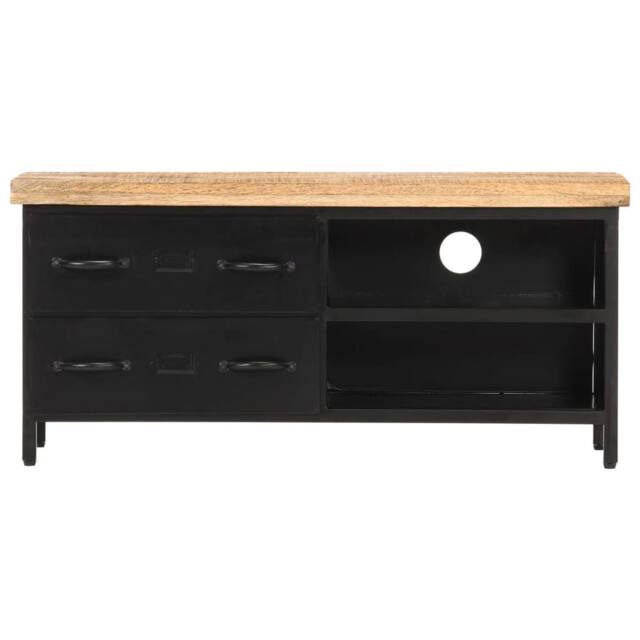 Berkfield Home TV Cabinet 90x30x41 cm Rough Mango Wood in Black - Size: 90 x 30 x 41 cm - image 1