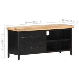 Berkfield Home TV Cabinet 90x30x41 cm Rough Mango Wood in Black - Size: 90 x 30 x 41 cm - thumbnail 8