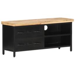 Berkfield Home TV Cabinet 90x30x41 cm Rough Mango Wood in Black - Size: 90 x 30 x 41 cm - thumbnail 9