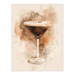 "Artery8 Classic Espresso Martini Cocktail Watercolour Wall Art Print in Brown - Size: W24"" x H32""" - thumbnail 1