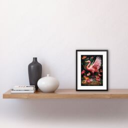 "Artery8 Wall Art Print Flamboyant Flamingo Feathers Artwork Bird in the Rain Vibrant Pink Orange Green Artwork Framed 9X7 Inch - Size: W7"" x H9""" - thumbnail 2