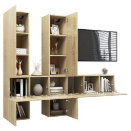 Berkfield Home 7 Piece TV Cabinet Set Sonoma Oak Engineered Wood in Brown - thumbnail 3