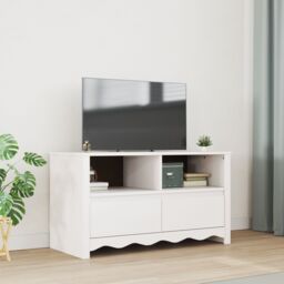 "Berkfield Home TV Cabinet ""DRAMMEN"" White 99x43x55 cm Solid Wood Pine - Size: 99 x 43 x 55 cm"