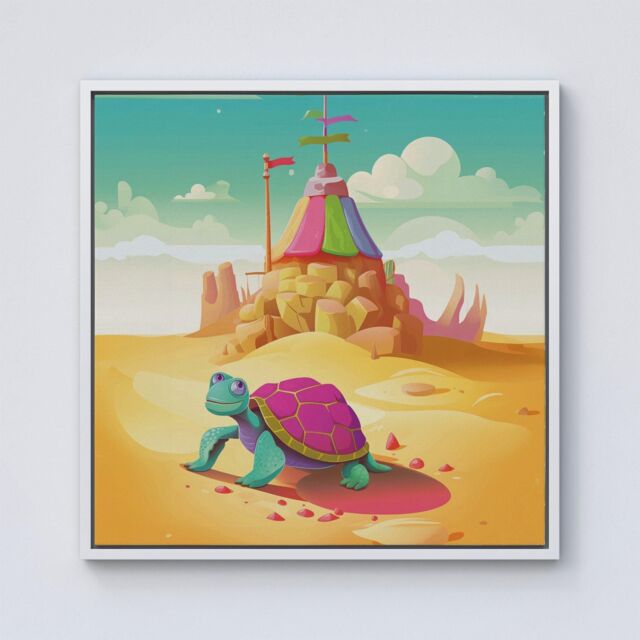 "Warren Reed - Designer Turtle On A Beach Holiday Framed Canvas in Off-White - Size: W30"" x H30""" - image 1