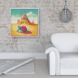 "Warren Reed - Designer Turtle On A Beach Holiday Framed Canvas in Off-White - Size: W30"" x H30""" - thumbnail 2