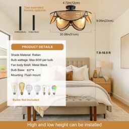 Garwarm 7- Blade 51cm Ceiling Fan with Remote Control & Light Kit Included in Black - thumbnail 5