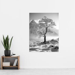 Artery8 Wall Art Print Frozen Tree in Snowy Mountain Landscape Bright Black & White Photograph Winter Sunrise Crisp Morning Light Poster - thumbnail 2