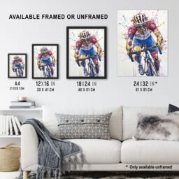"Artery8 Male Cyclist Action Shot Watercolour Cycling Wall Art Print - Size: W24"" x H32""" - thumbnail 3