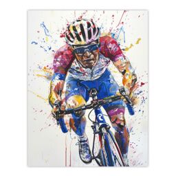 "Artery8 Male Cyclist Action Shot Watercolour Cycling Wall Art Print - Size: W24"" x H32""" - thumbnail 1