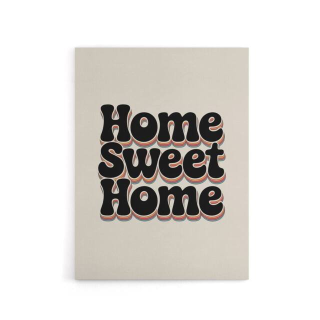 "Artery8 Home Sweet Home Retro Rainbow Font Typography Canvas Wall Art Print in Beige - Size: W18"" x H24""" - image 1