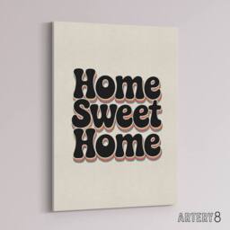 "Artery8 Home Sweet Home Retro Rainbow Font Typography Canvas Wall Art Print in Beige - Size: W18"" x H24""" - thumbnail 2