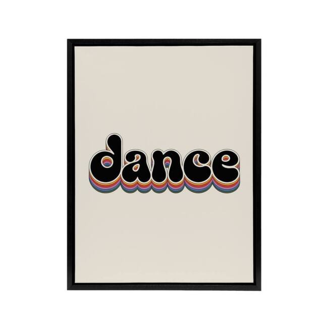 "Artery8 Dance Funky Rainbow Retro Font Typography Word Framed Canvas Art Print in Beige - Size: W12"" x H16""" - image 1