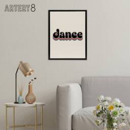 "Artery8 Dance Funky Rainbow Retro Font Typography Word Framed Canvas Art Print in Beige - Size: W12"" x H16""" - thumbnail 3