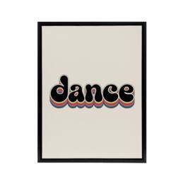 "Artery8 Dance Funky Rainbow Retro Font Typography Word Framed Canvas Art Print in Beige - Size: W12"" x H16""" - thumbnail 1