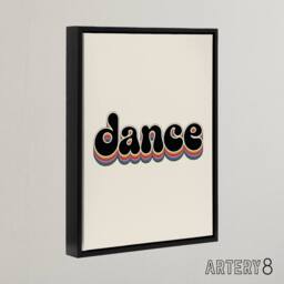 "Artery8 Dance Funky Rainbow Retro Font Typography Word Framed Canvas Art Print in Beige - Size: W12"" x H16""" - thumbnail 2