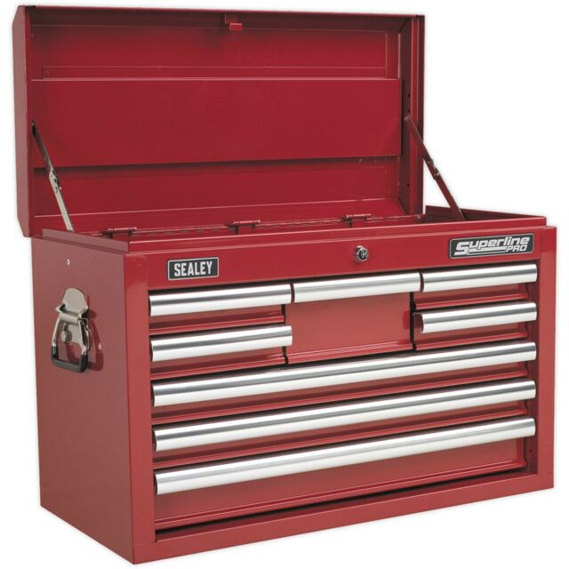 Loops 660 x 315 x 430mm RED 8 Drawer Topchest Tool Chest Lockable Storage Unit Cabinet - image 1