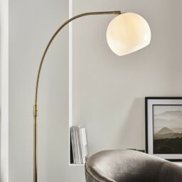 Loops Floor Lamp Light - Matt Antique Brass & Opal Glass - 40W E27 - Complete Lamp in Clear - thumbnail 3