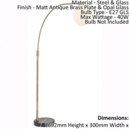 Loops Floor Lamp Light - Matt Antique Brass & Opal Glass - 40W E27 - Complete Lamp in Clear - thumbnail 2