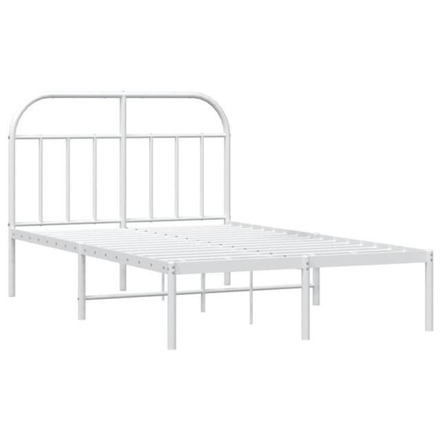 Berkfield Home Metal Bed Frame with Headboard White 120x200 cm - Size: Small Double - image 1
