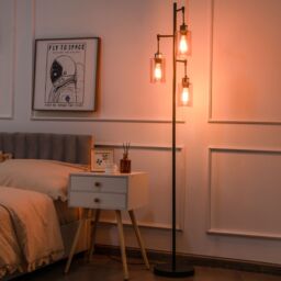 Costway Industrial 3-Light Floor Lamp Metal Standing Tree Light 3 Hanging Lampshade E27 in Black - thumbnail 2