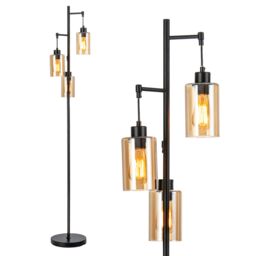 Costway Industrial 3-Light Floor Lamp Metal Standing Tree Light 3 Hanging Lampshade E27 in Black