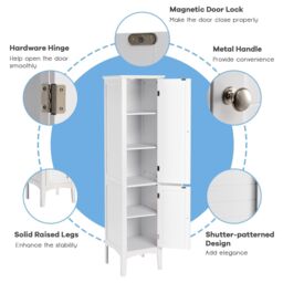 Costway 5-Tier Bathroom High Cabinet Tall Narrow Storage Cabinet Organizer in White - thumbnail 4