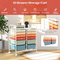 Costway 12 Drawer Rolling Storage Cart Office Lightweight Utility Cart with Lockable Wheels - thumbnail 4