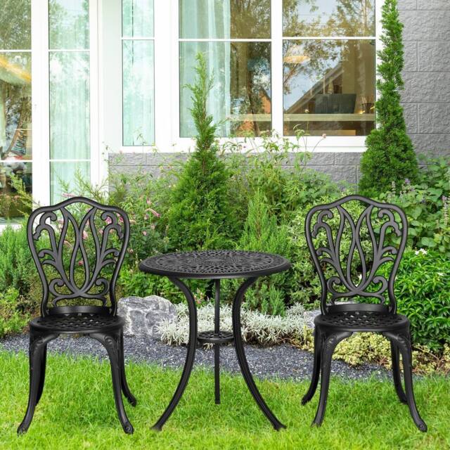 OUTSUNNY 3 Piece Patio Bistro Set Outdoor Table Set with Umbrella Hole in Black - image 1